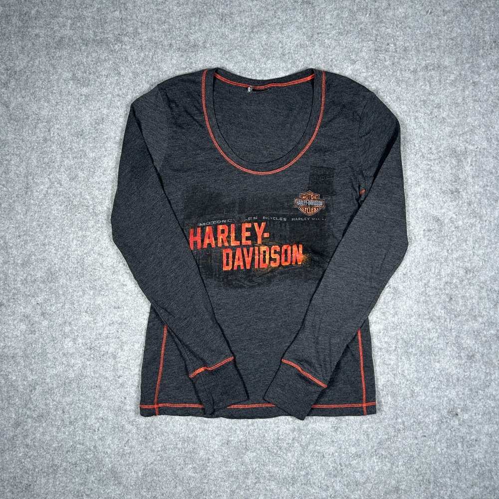 Harley Davidson Shirt Womens S Gray Long Sleeve Graphic Tee Biker El Paso Texas